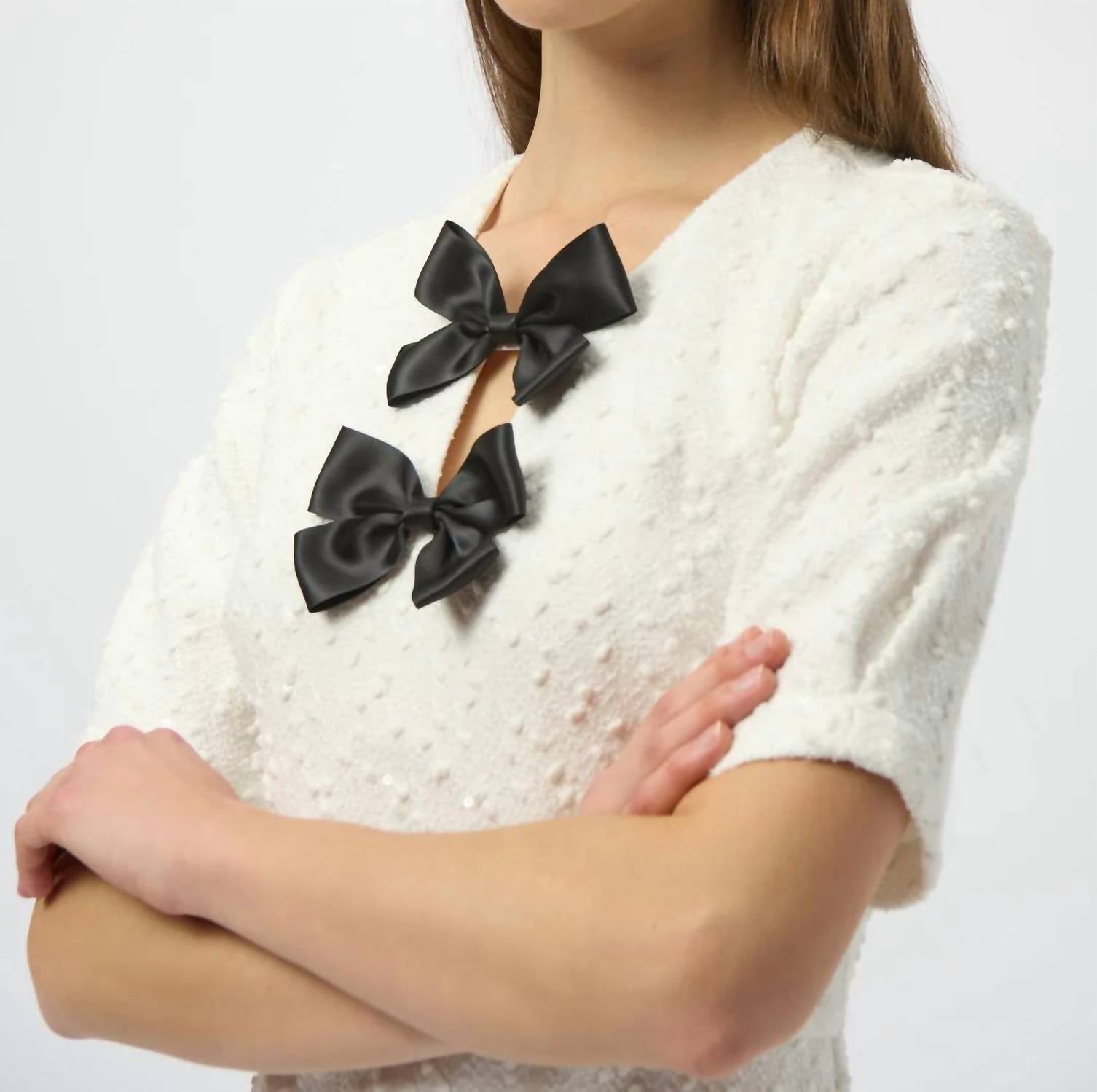 Joseph Ribkoff Bow Accent Short Sleeves Shift Dress in winter white - women's dress - view 5