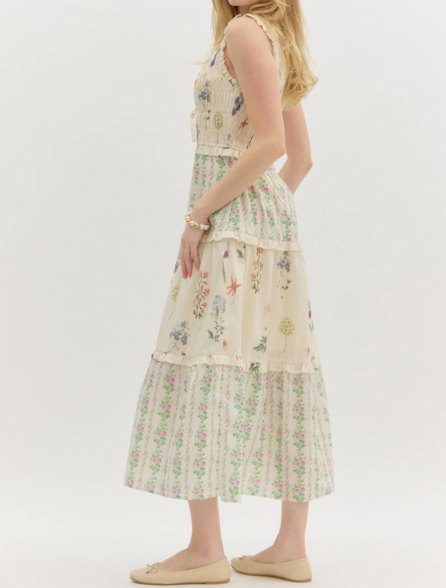 Entro - Smocked Floral Midi Dress