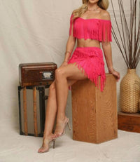 Nylon Apparel - Western Fringed Top Mini Skirt Set
