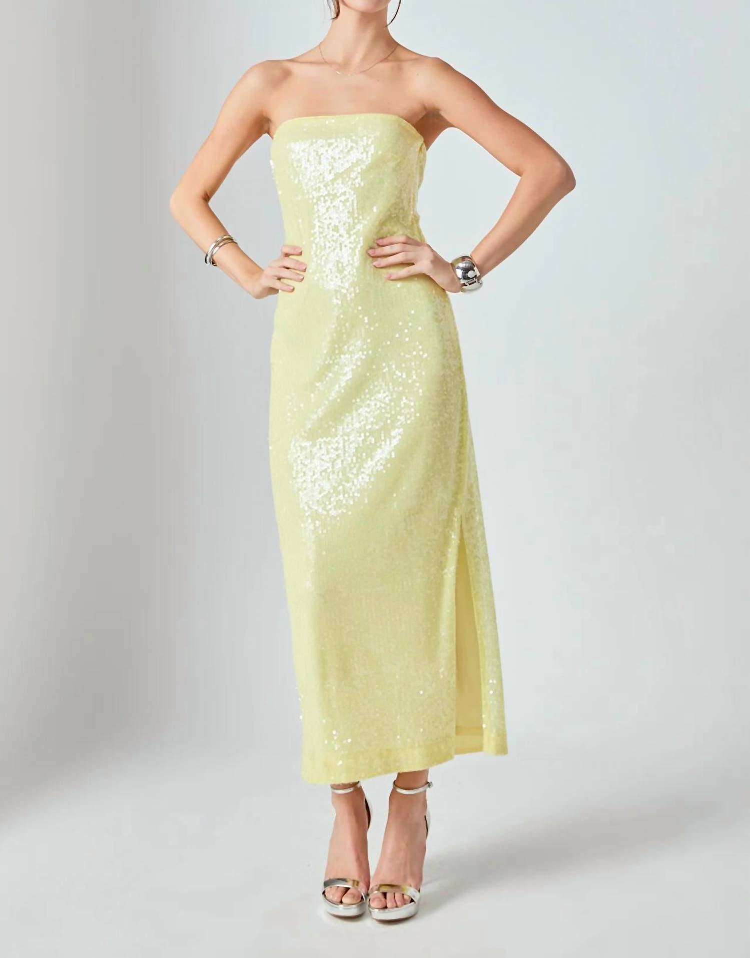 2.7 AUGUST APPAREL Strapless Sequin Maxi Dress in yellow - women's dress