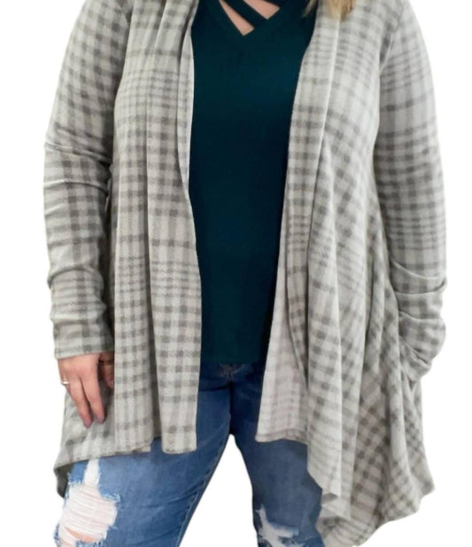 Jade By Jane - Plaid Fleecy Cardigan