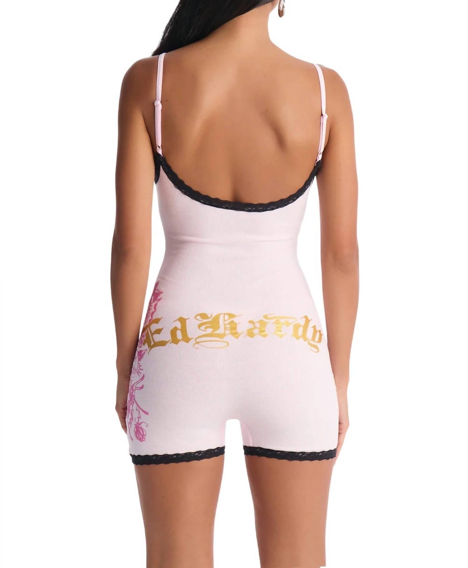 Ed Hardy Panther Roses Lace Sleep Romper in pink - women's item - detail view