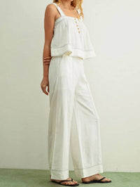 Miou Muse - STITCHED DETAIL WIDE LEG LINEN PANT
