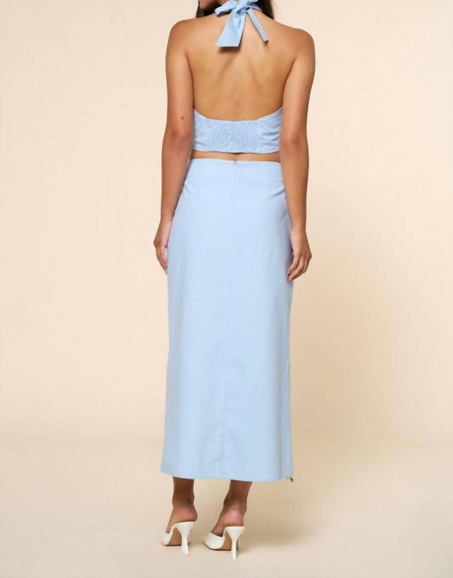 lalavon Amanda Halter Crop Top And Skirt Set in blue - women's skirt - alternate view