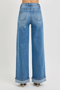 RISEN Sucre 75 Tummy Control High Rise Wide Cuffed Jeans in medium wash - women's jeans - alternate view