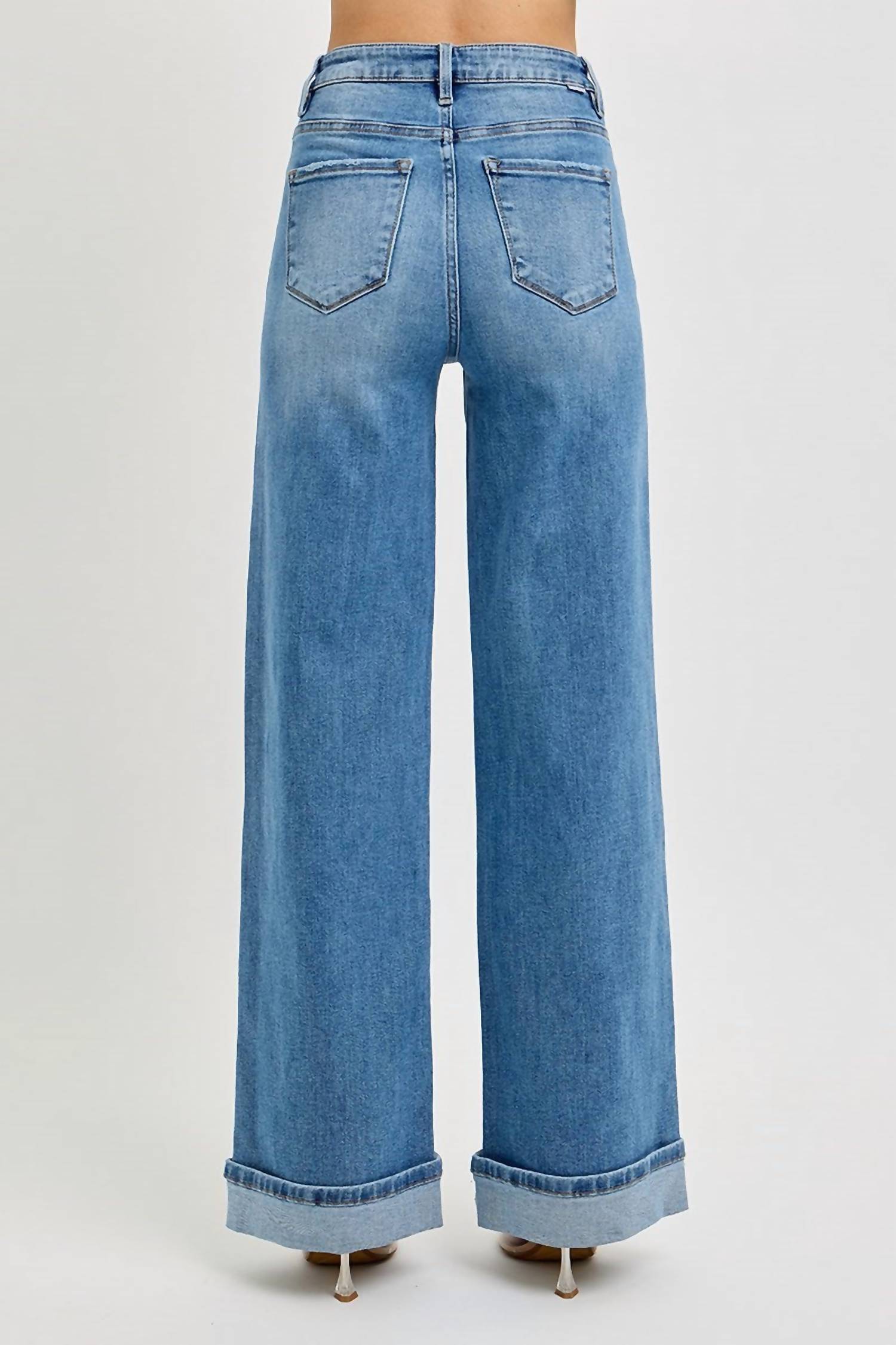 RISEN Sucre 75 Tummy Control High Rise Wide Cuffed Jeans in medium wash - women's jeans - alternate view
