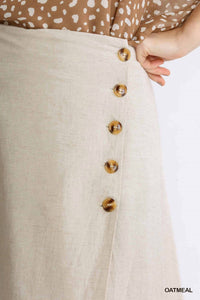 Umgee - Linen Blend Midi Wrap Skirt with Buttons