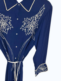 STREE Women's Embroidered Dress in blue and white - women's dress - detail view