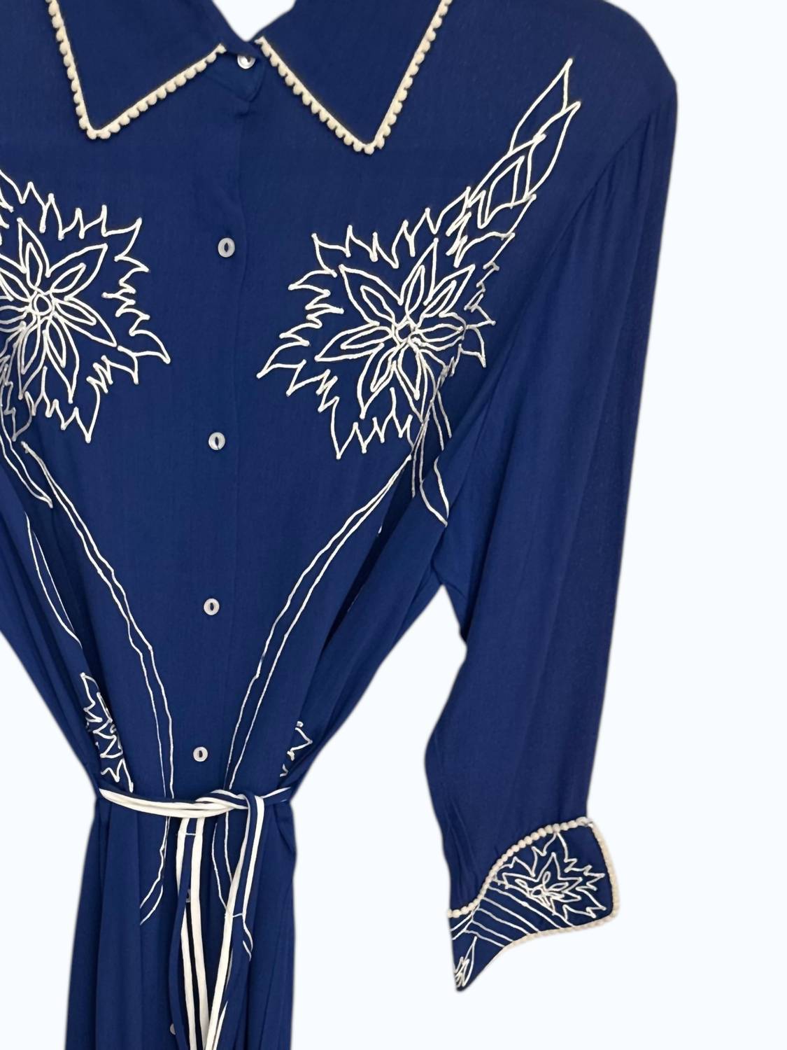 STREE Women's Embroidered Dress in blue and white - women's dress - detail view