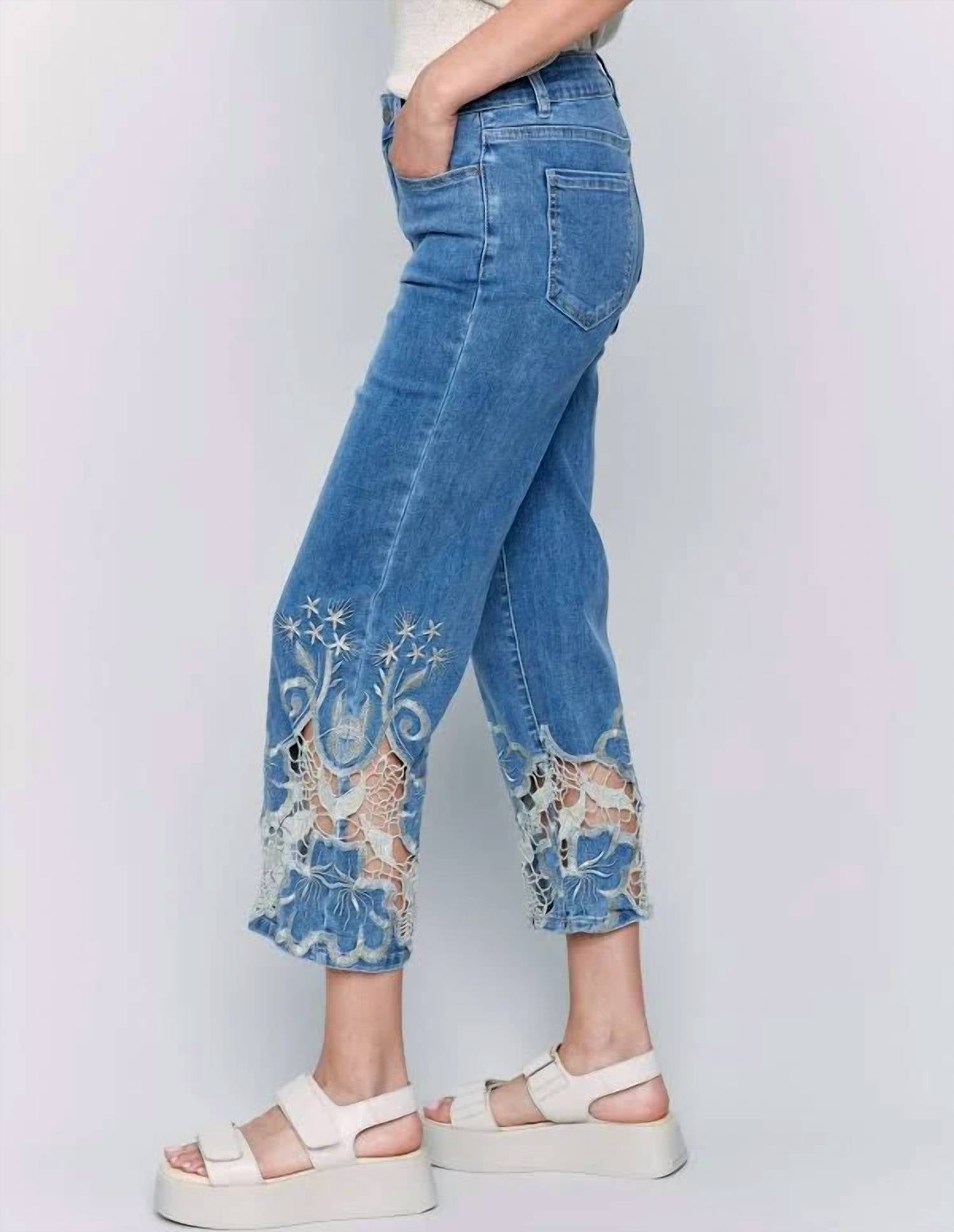 Charlie B - Flare Leg Lace Bottom Crop Jean