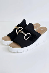 BERNIE MEV Women's Buckle Wedge sandal in black buckle - women's sandal - view 5