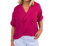 Tribal - Lapel Collar V-neck Short Sleeve Shirt