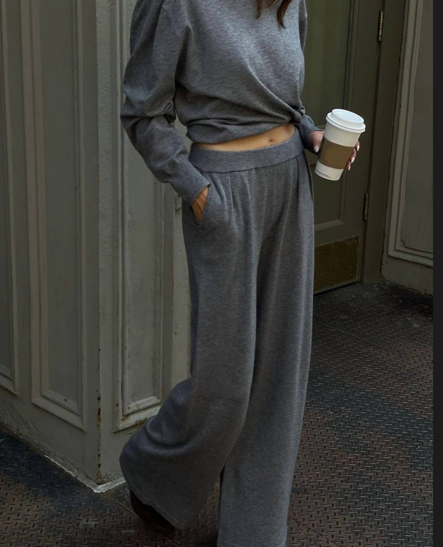 SER.O.YA Alya Knit Pleated Trousers in heather grey - women's pants - view 6