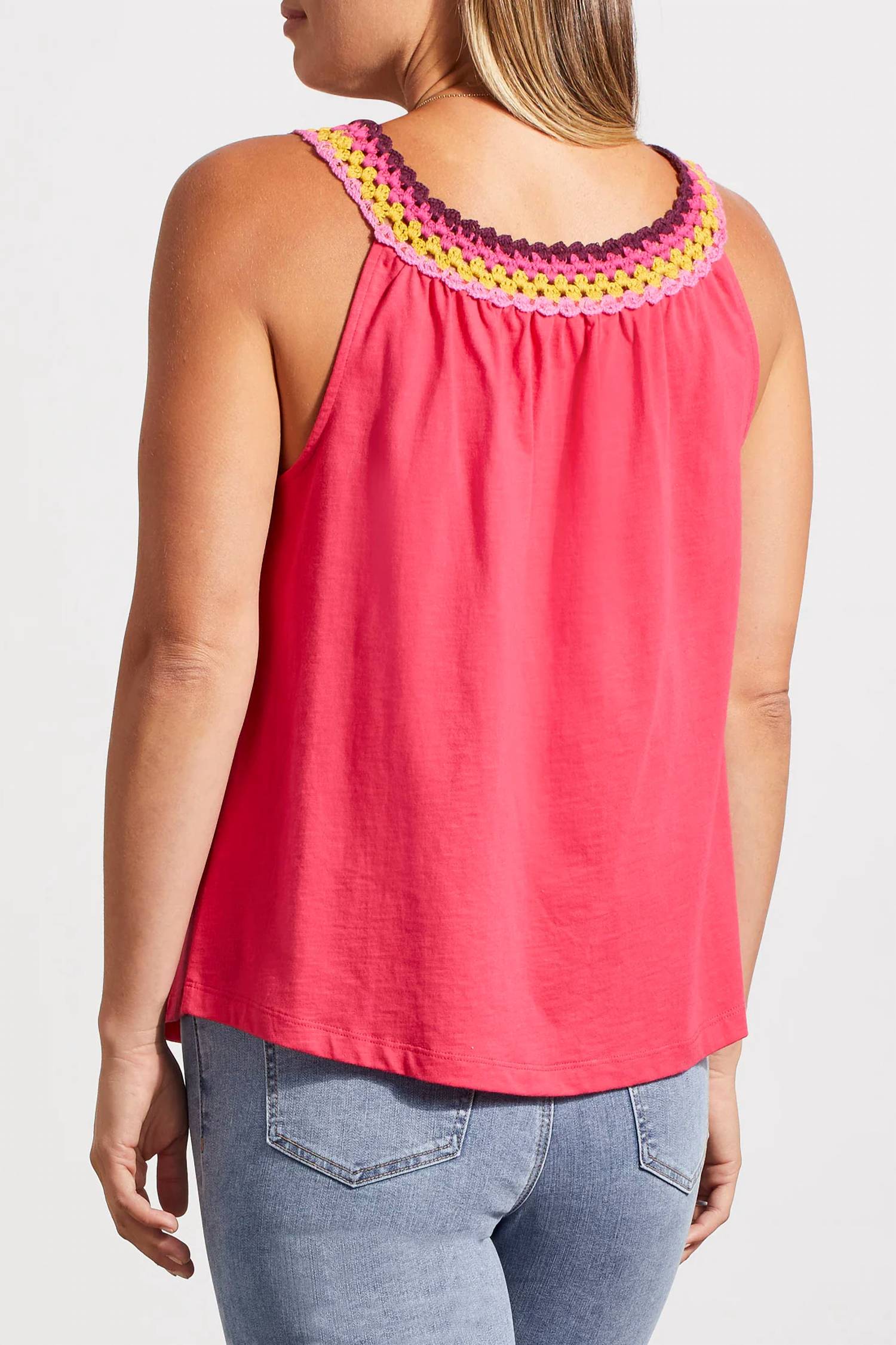 TRIBAL Flowy Tank Top With Crochet Neckline in fruit punch - women's tank top - detail view