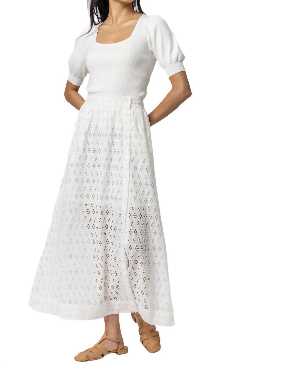 Lilla P - Eyelet Side Button Maxi Skirt