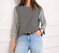 Karen Kane - Contrast Stripe Cuffed Sleeve Top