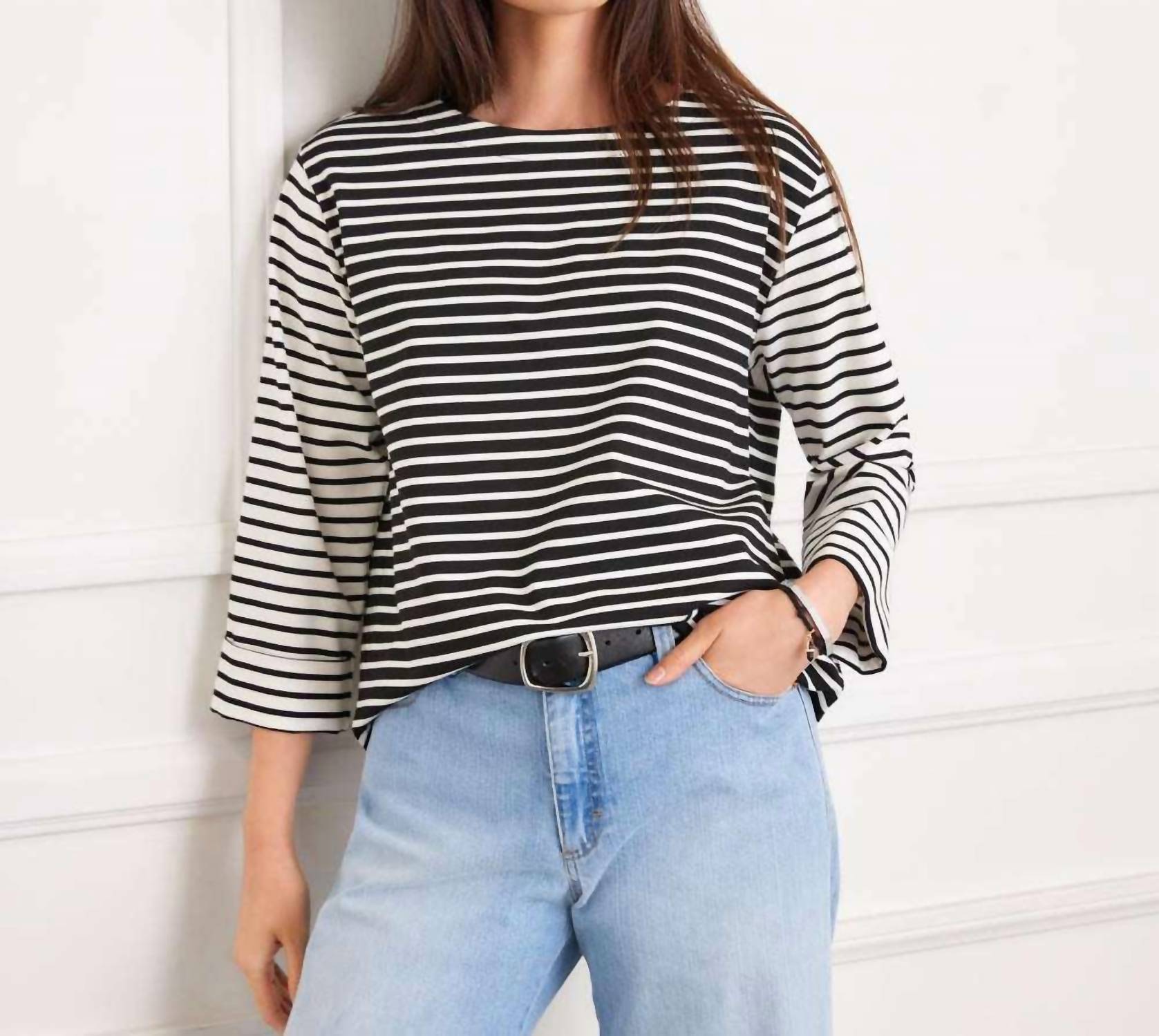Karen Kane - Contrast Stripe Cuffed Sleeve Top