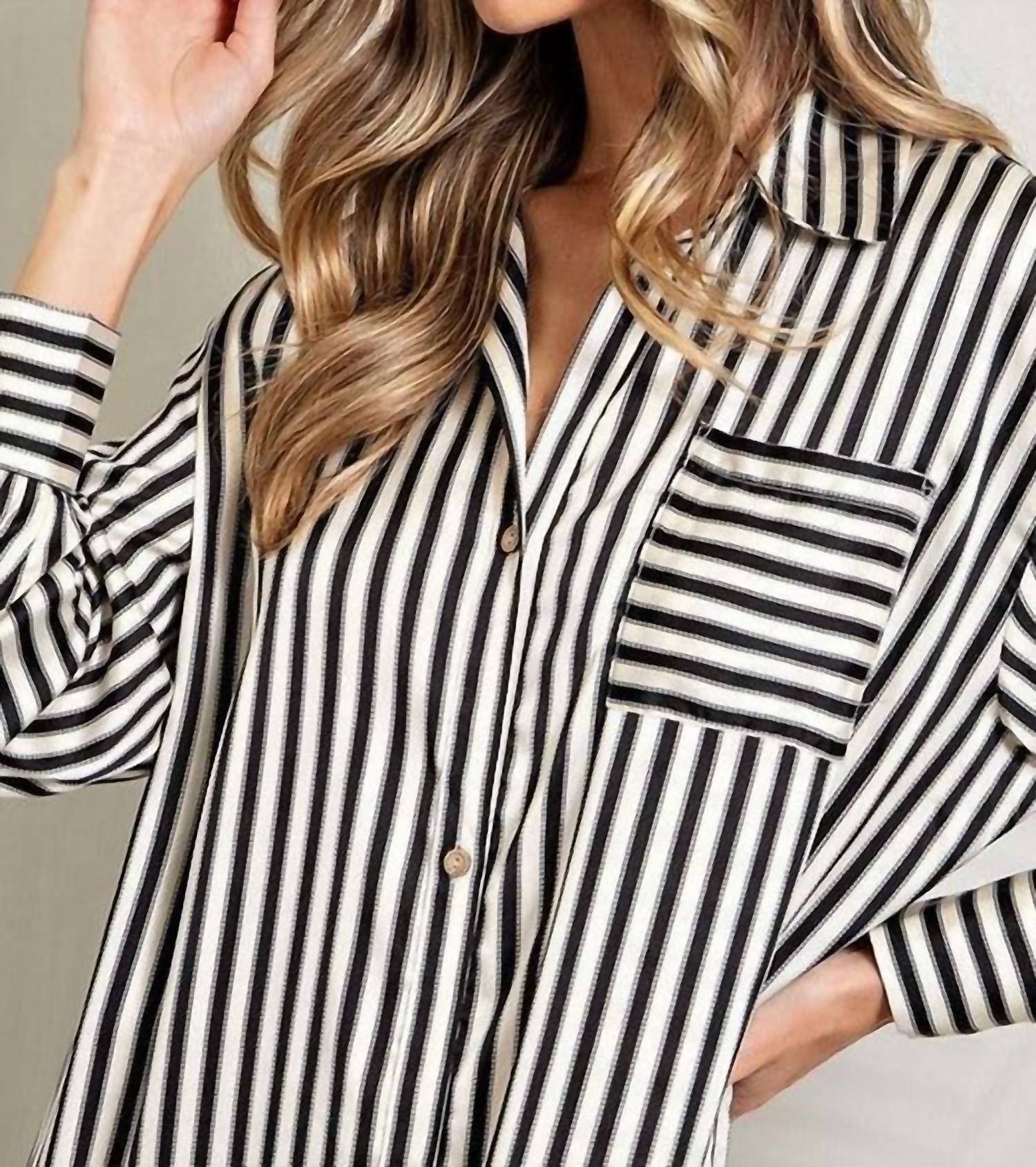 Ee:Some - Classic Striped Shirt Dress