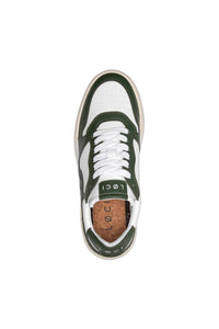 Loci Unisex Atom Panelled Faux Leather Sneakers in white green cream - women's sneaker - alternate view