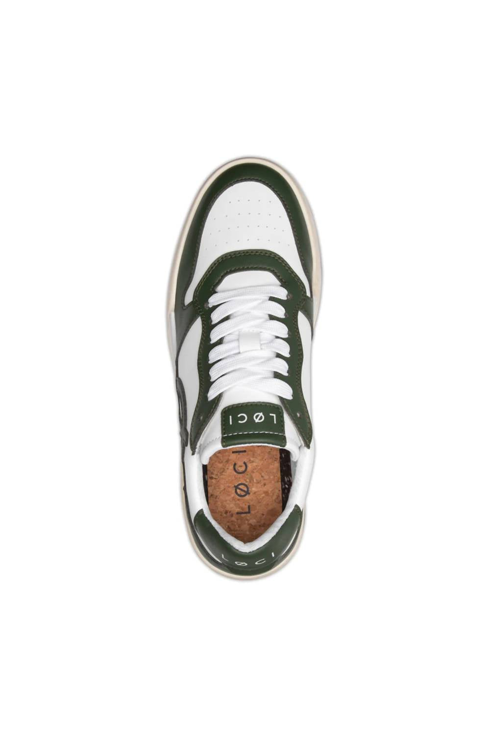 Loci Unisex Atom Panelled Faux Leather Sneakers in white green cream - women's sneaker - alternate view