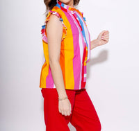 THML Color Pop Stripe Flutter Sleeve Top in sunset - women's blouse - view 4