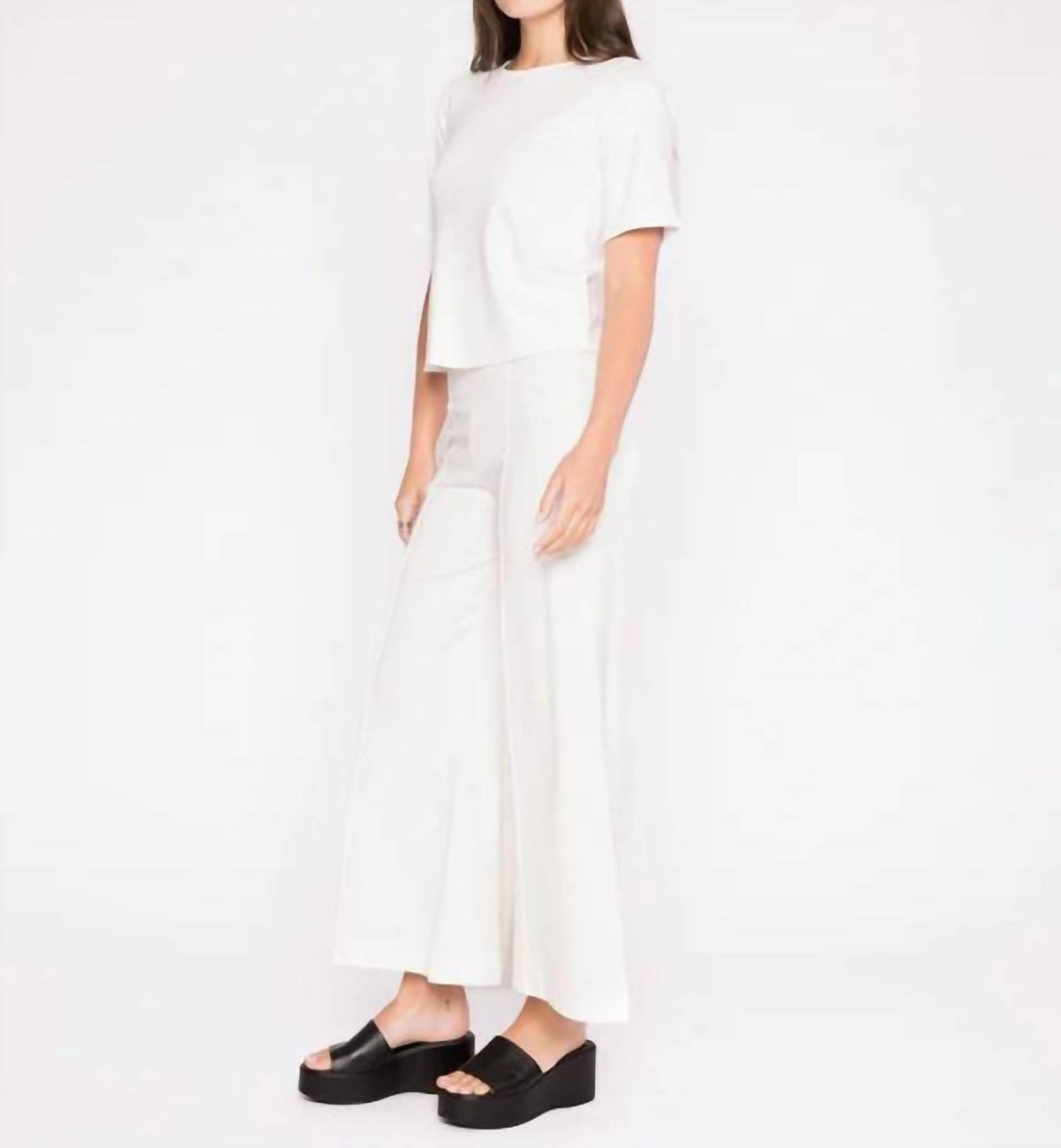 RIPLEY RADER Ponte Knit Cropped Wide Leg Pant in off white - women's pants - detail view