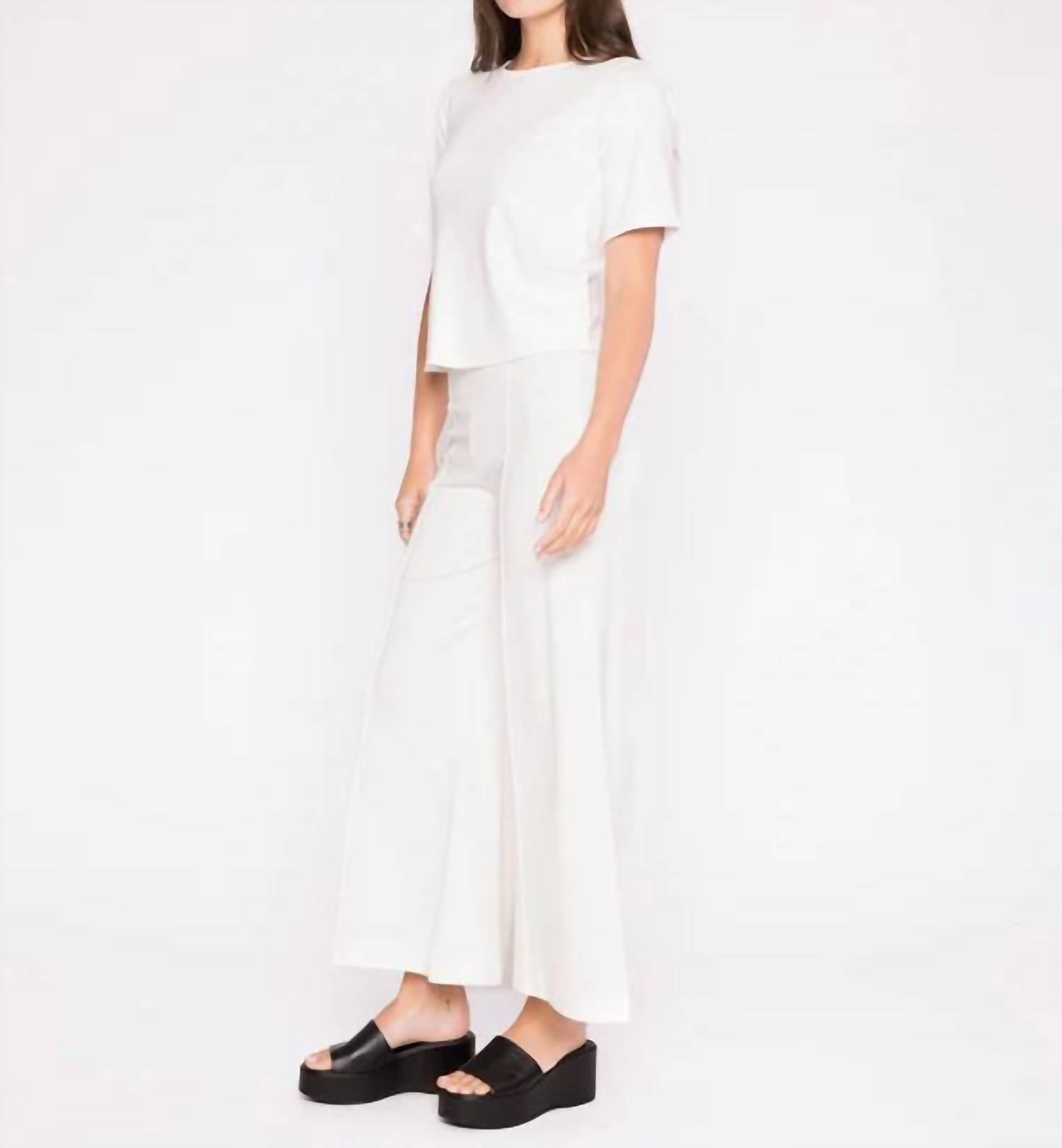 RIPLEY RADER Ponte Knit Cropped Wide Leg Pant in off white - women's pants - detail view