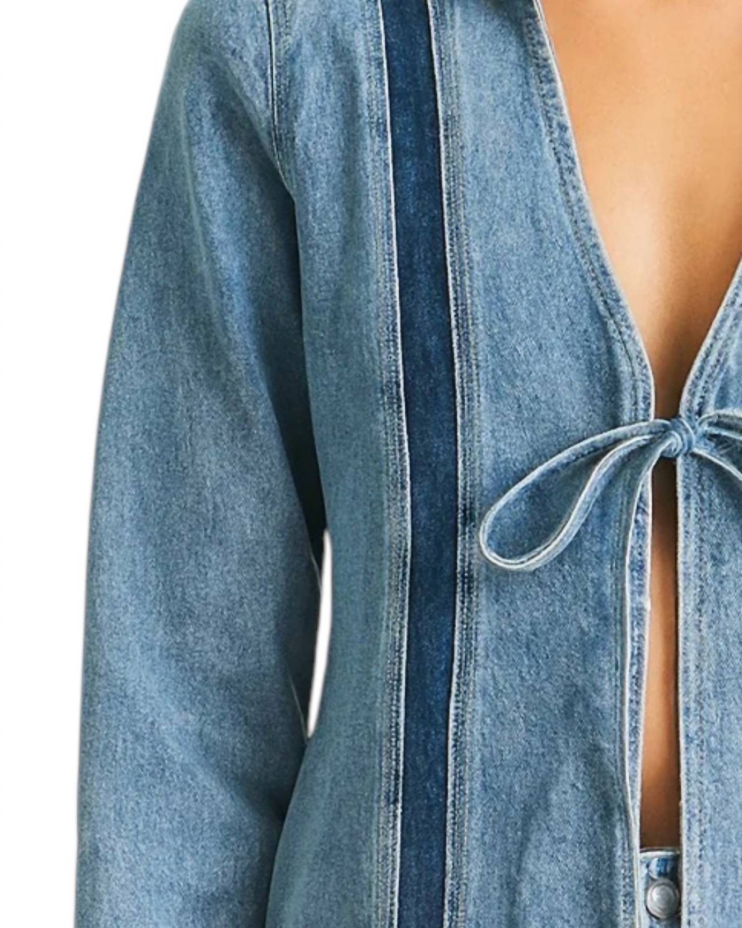 B. Coature - Denim Contrast Stripe Tie Front Jacket