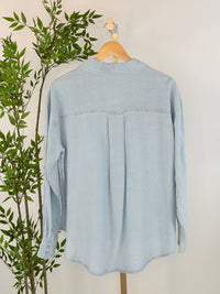 Dex Clothing Button Up Top Shirt in coastal blue stripe - women's shirt - alternate view
