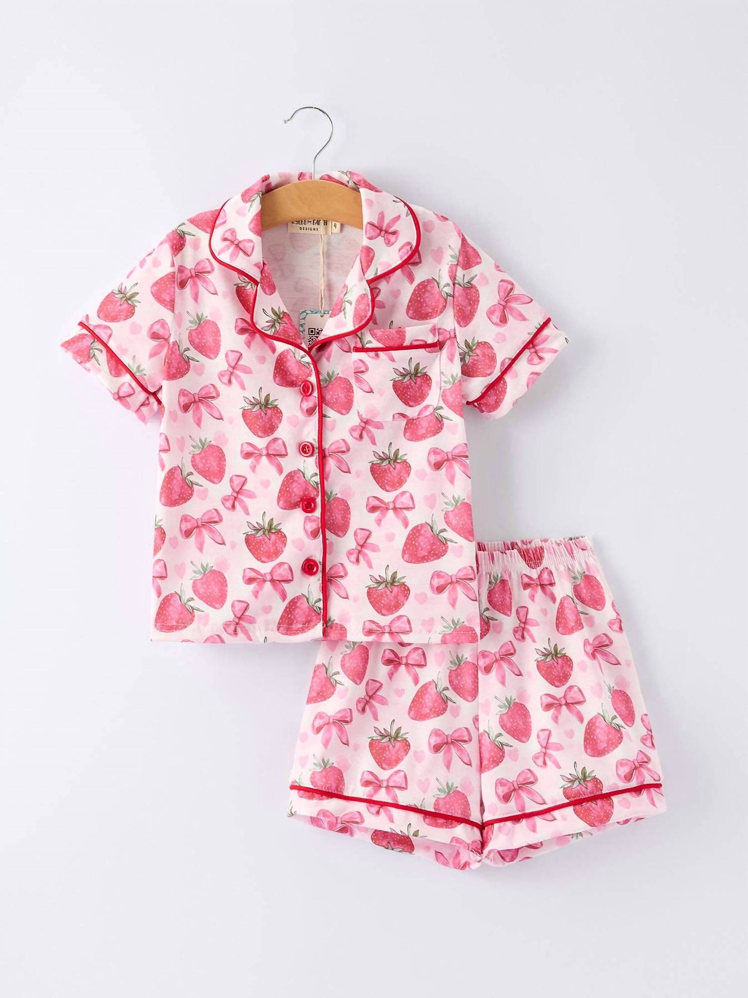 Rylee Faith Designs - Girls Strawberries & Bows Short Sleeve Shorts Pajama Set