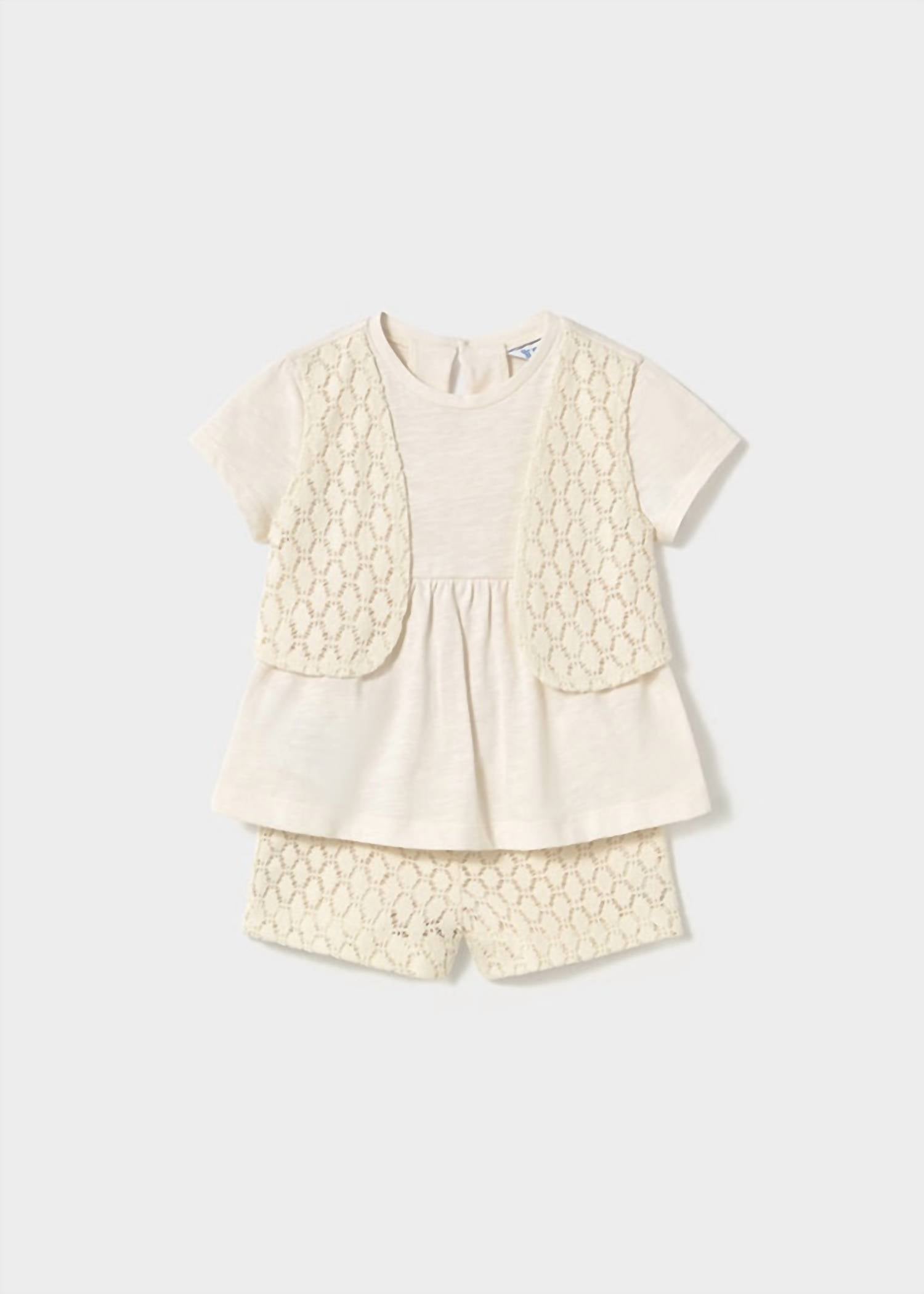 Mayoral - Girls' 2-in-1 Crochet Short Set