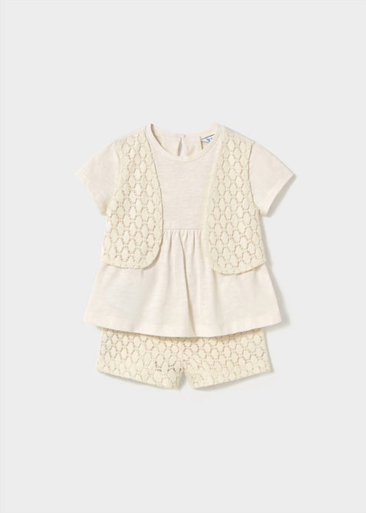 Mayoral - Girls' 2-in-1 Crochet Short Set