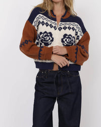 Sage The Label - Sweet Rose Jacquard Zip Sweater Jacket