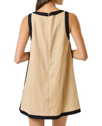 Lalavon - Roselyn Contrast Detail Boat Neck Sleeveless Mini Dress