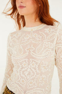 Farm Rio - Embroidery Long Sleeve Crew Neck Blouse
