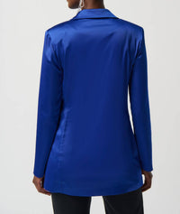 Joseph Ribkoff Satin Blazer With Faux Pockets in royal sapphire - women's jacket - detail view