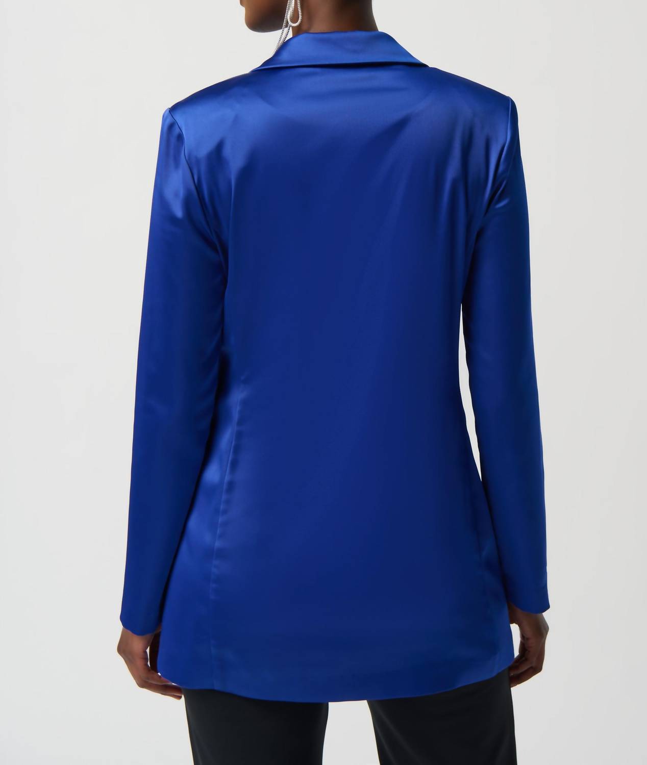 Joseph Ribkoff Satin Blazer With Faux Pockets in royal sapphire - women's jacket - detail view