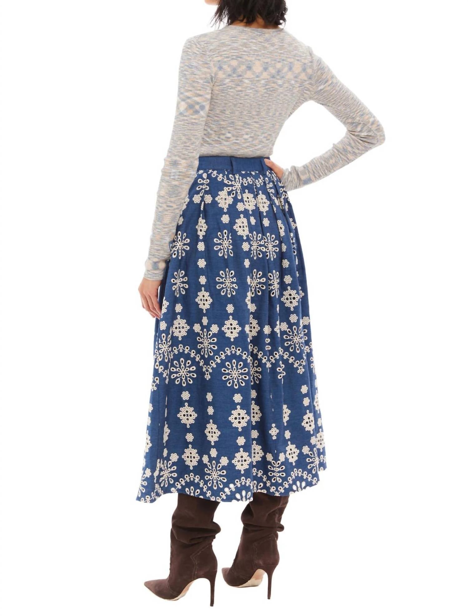 Allison New York - Greta Chambray Eyelet Midi Skirt