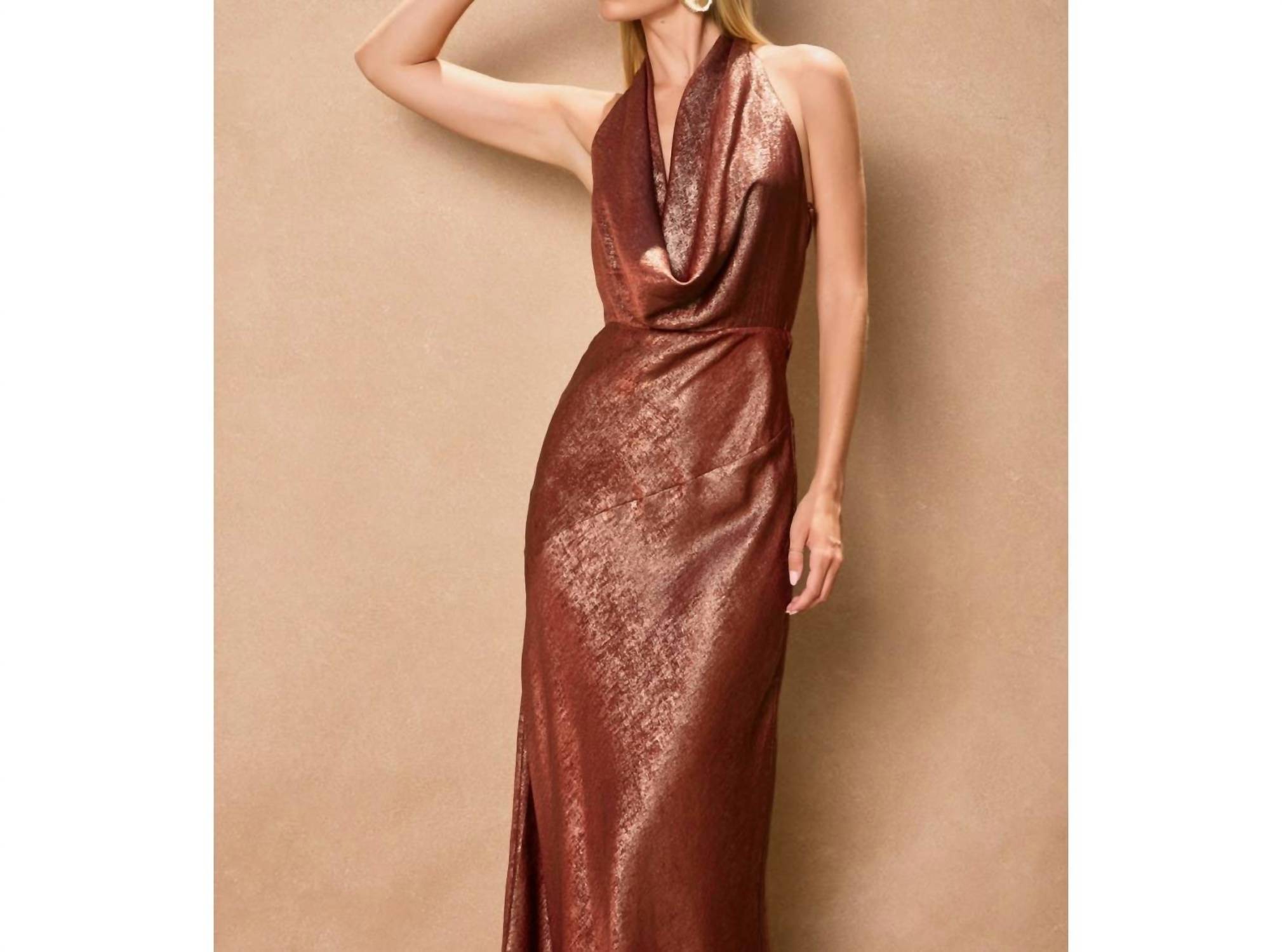 DRESS FORUM Marcelline Satin Maxi Dress in sunset gold - women's dress - view 5