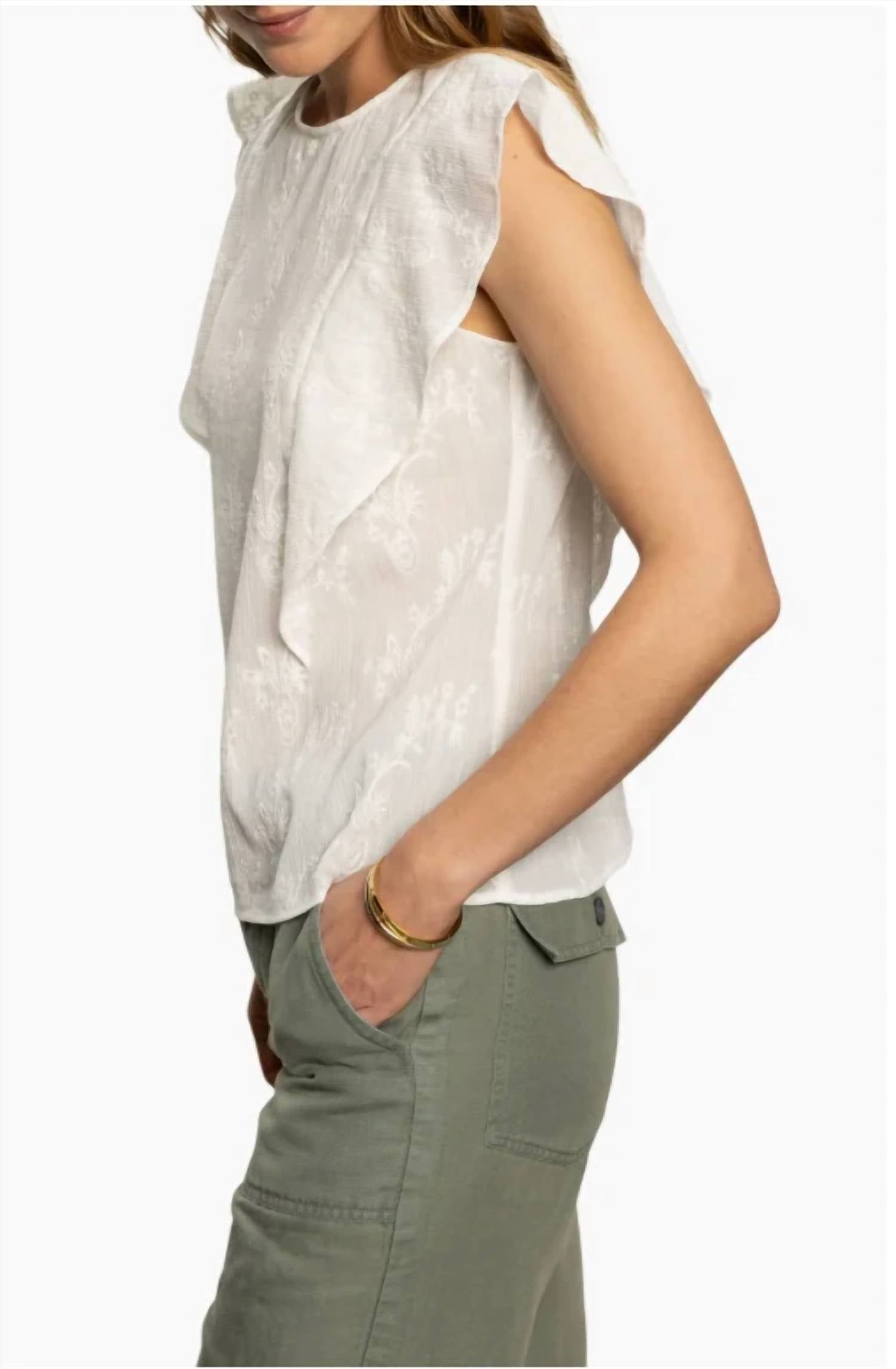 Sanctuary - Smitten Shell Ruffle Sleeve Embroidered Top