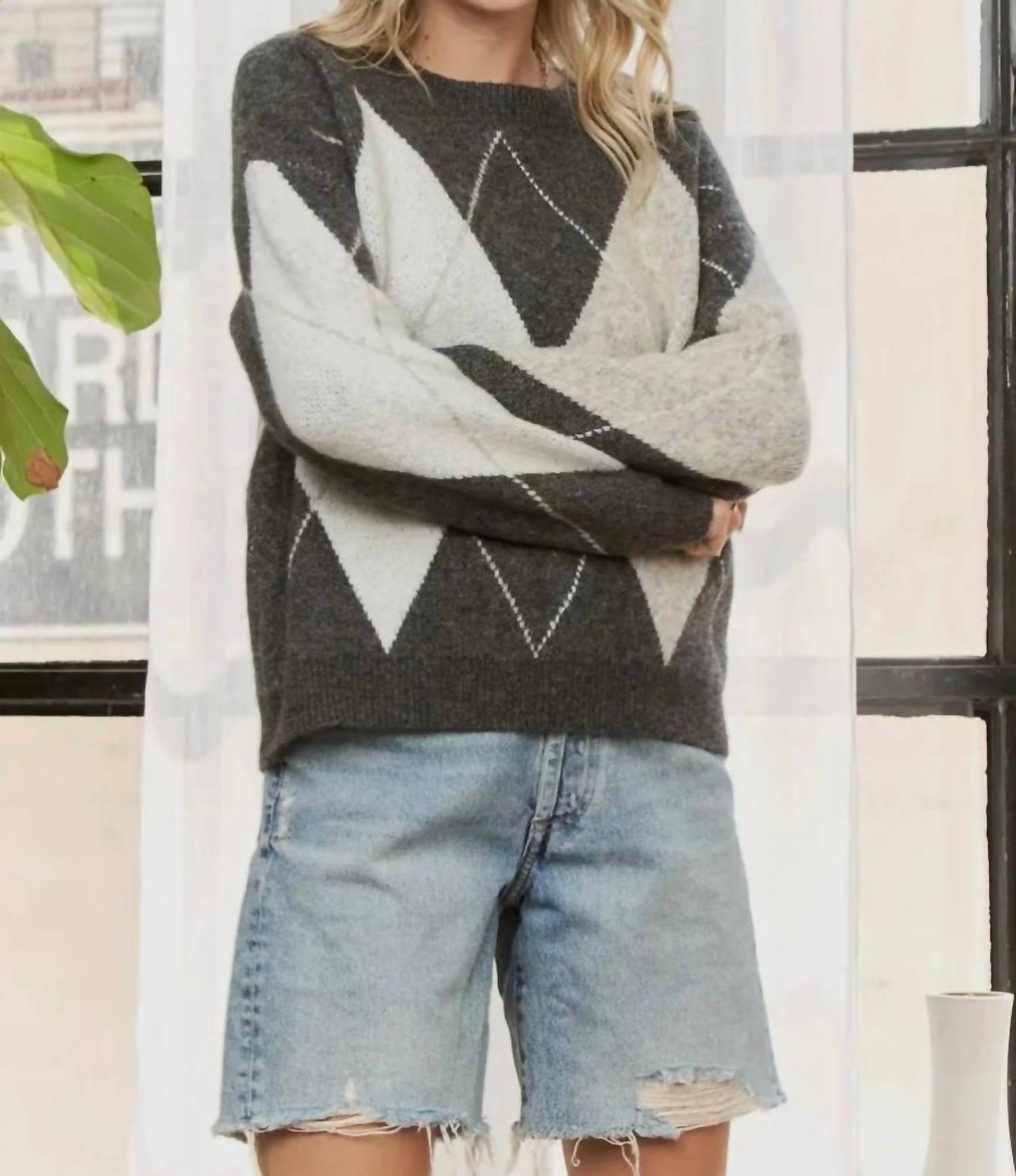 Adora - Diamond Print Knit Sweater