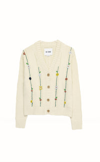 Re/Done - Pre-loved 50s V-neck Cardigan With Floral Embroidered Vines