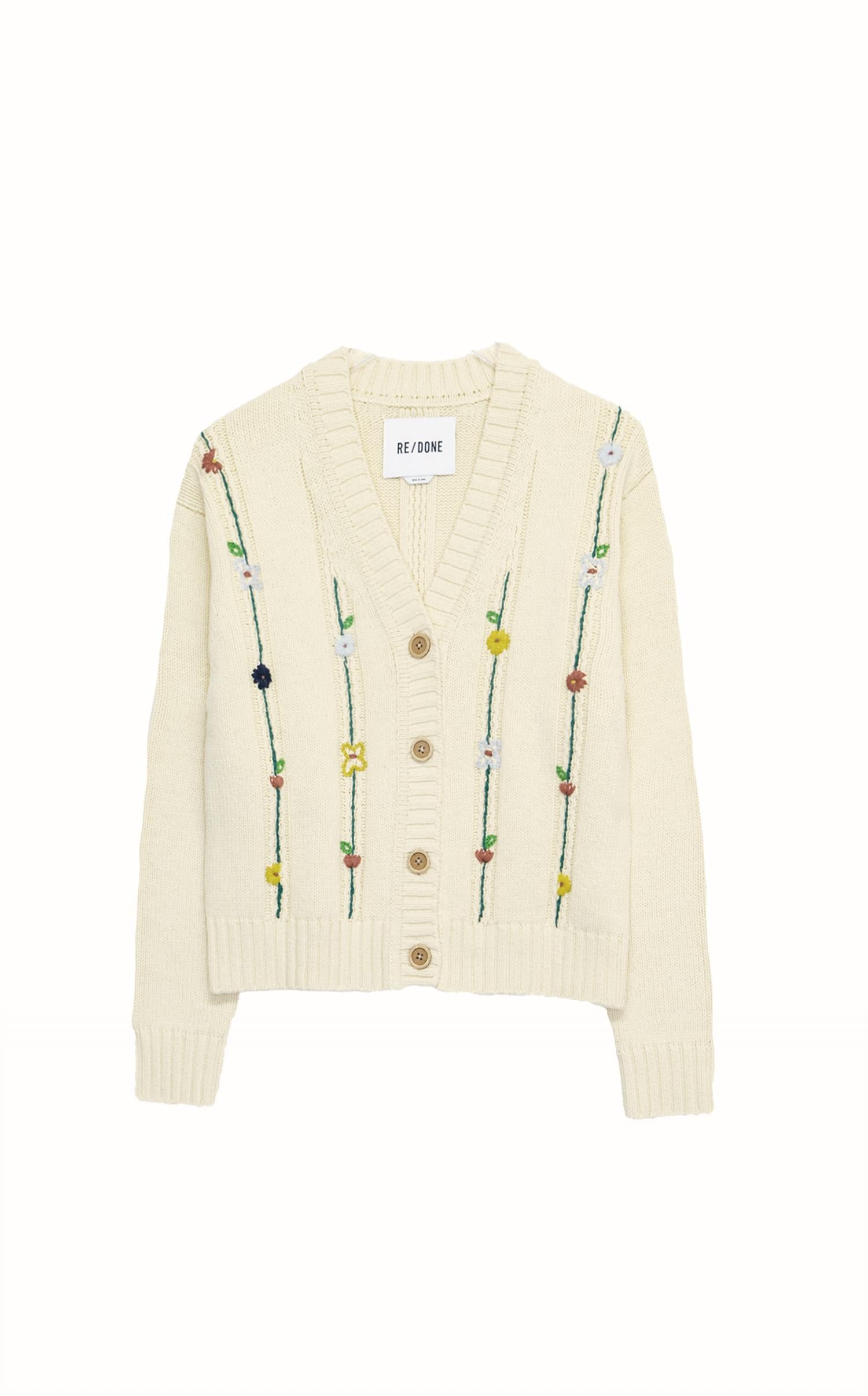 Re/Done - Pre-loved 50s V-neck Cardigan With Floral Embroidered Vines