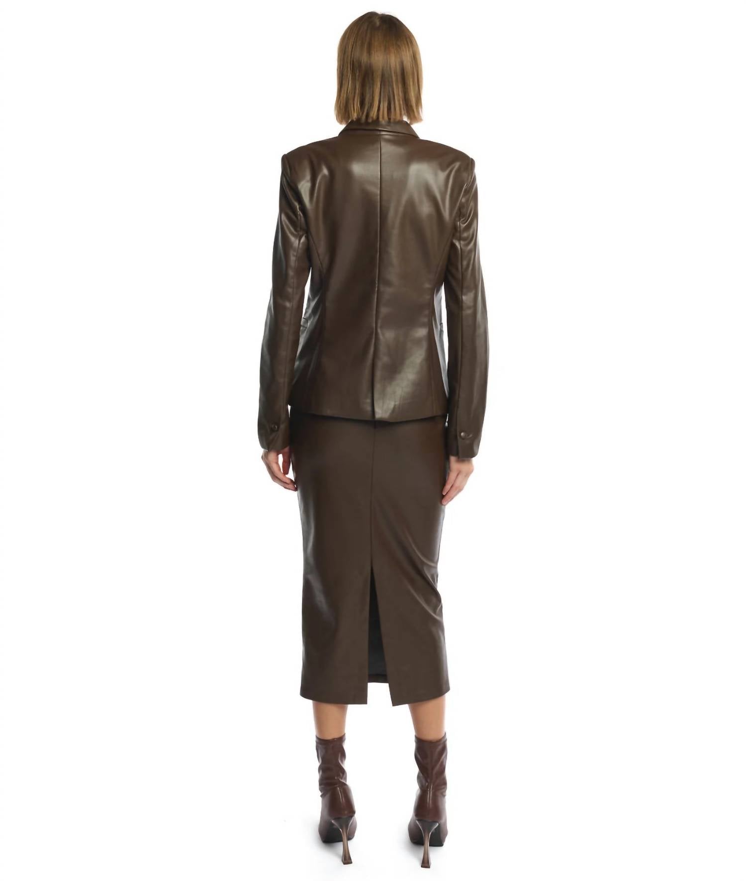 LBLC THE LABEL Toby Faux Leather Blazer in maple brown - women's jacket - view 5