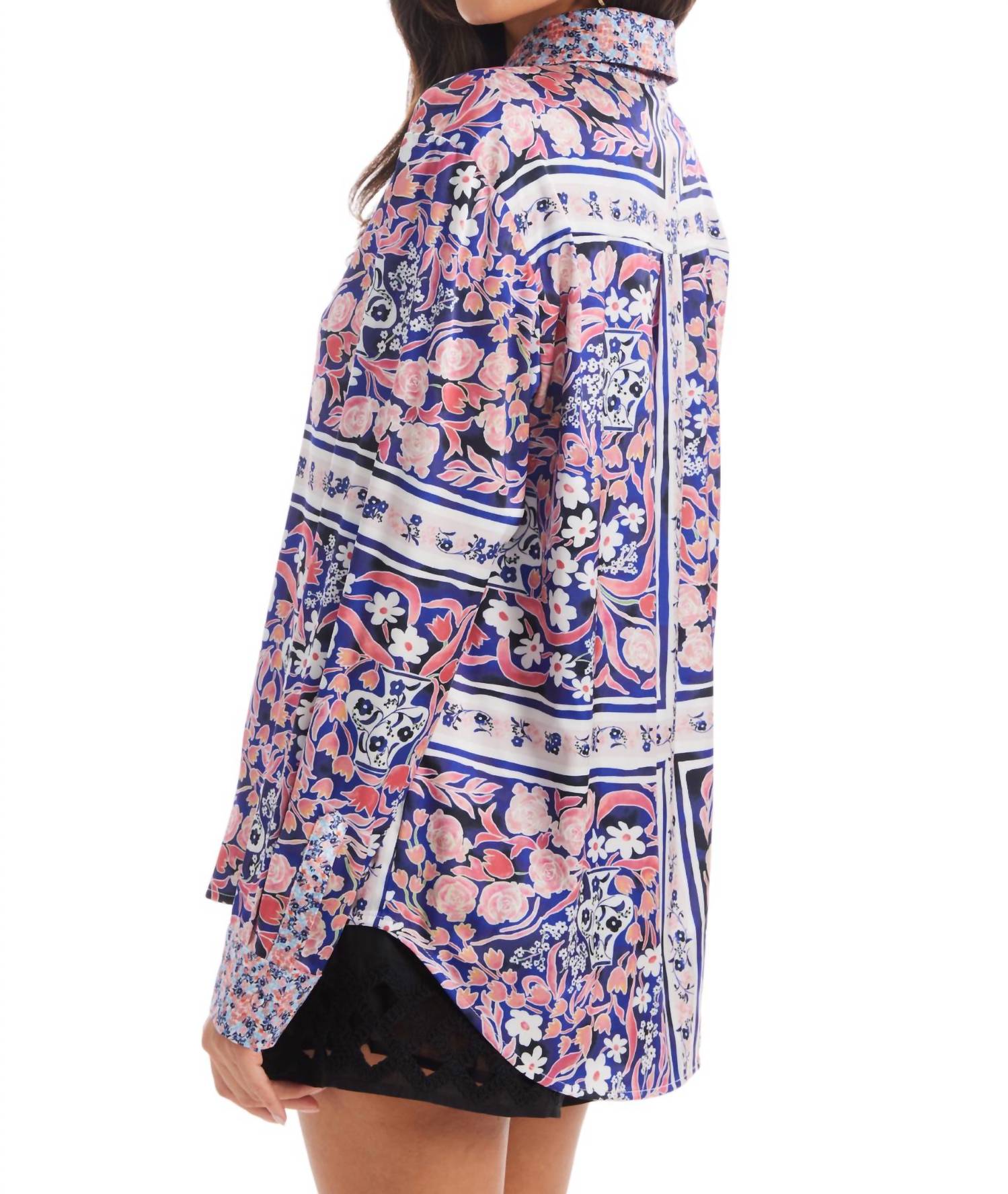 ALLISON NEW YORK Mia Button Down Shirt in floral scarf - women's blouse - detail view
