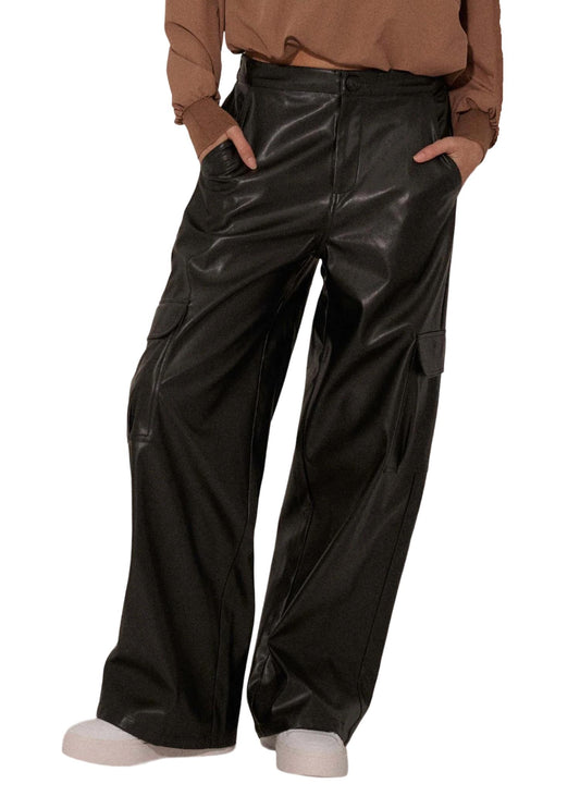 Promesa - Vegan Leather Wide-Leg Cargo Pant