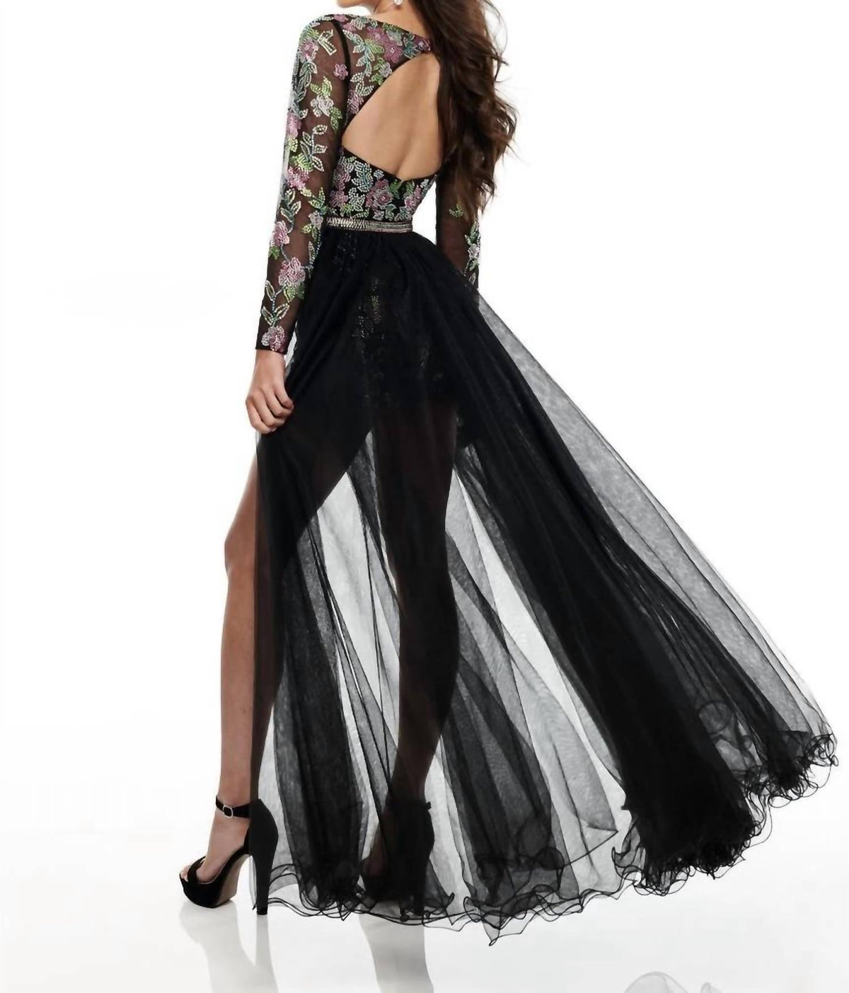 Rachel Allan - Beaded Tulle Prom Maxi Dress
