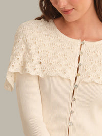 525 America - Beatrice Cape Crochet Like Cardigan