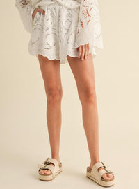 Miou Muse - Floral Eyelet Pattern Shorts