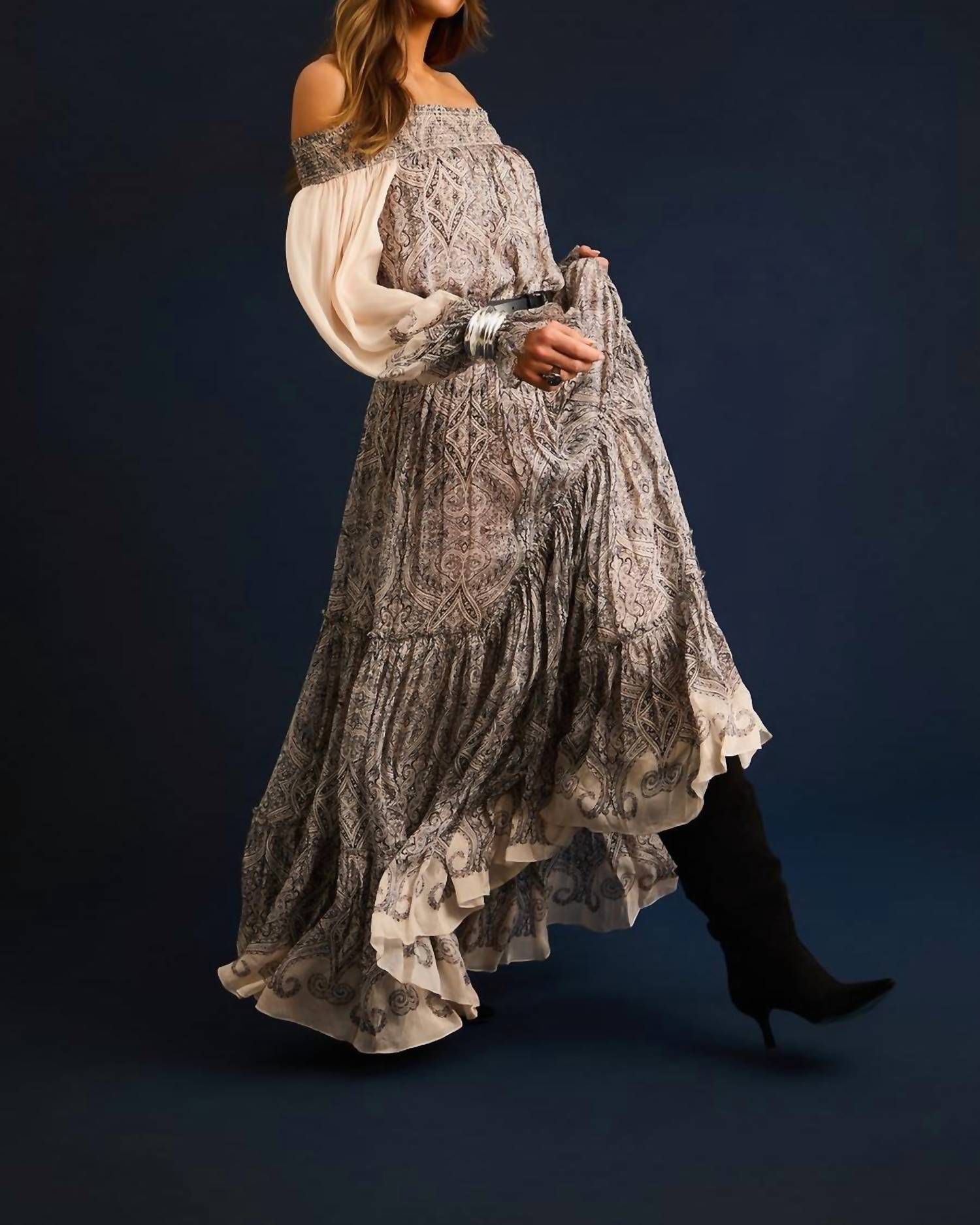 Hemant & Nandita - Chavi Smocked Detail Maxi Dress